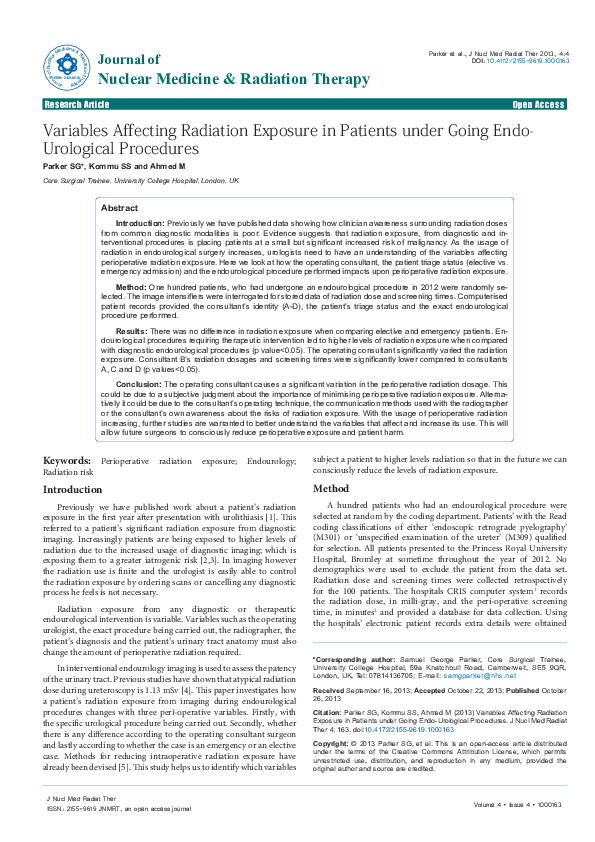 (PDF) Variables Affecting Radiation Exposure in Patients under Going ...