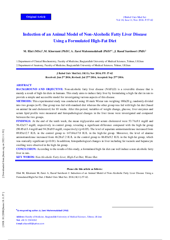 (PDF) Induction of an Animal Model of Non-Alcoholic Fatty Liver Disease ...