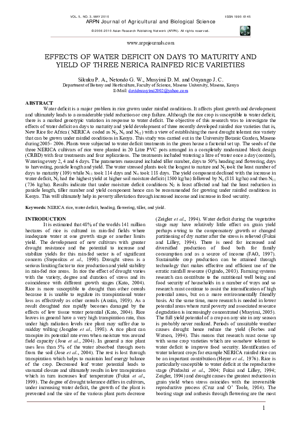 (PDF) Effects of water deficit on days to maturity and yield of three ...