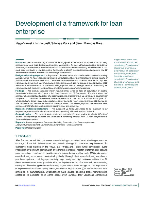 (PDF) Development of a framework for lean enterprise