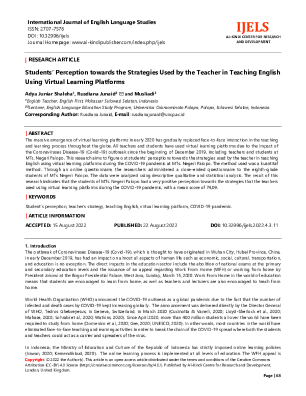 (PDF) Students’ Perception towards the Strategies Used by the Teacher ...