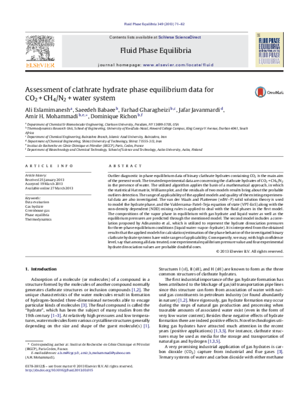 (PDF) Assessment of clathrate hydrate phase equilibrium data for CO2 ...
