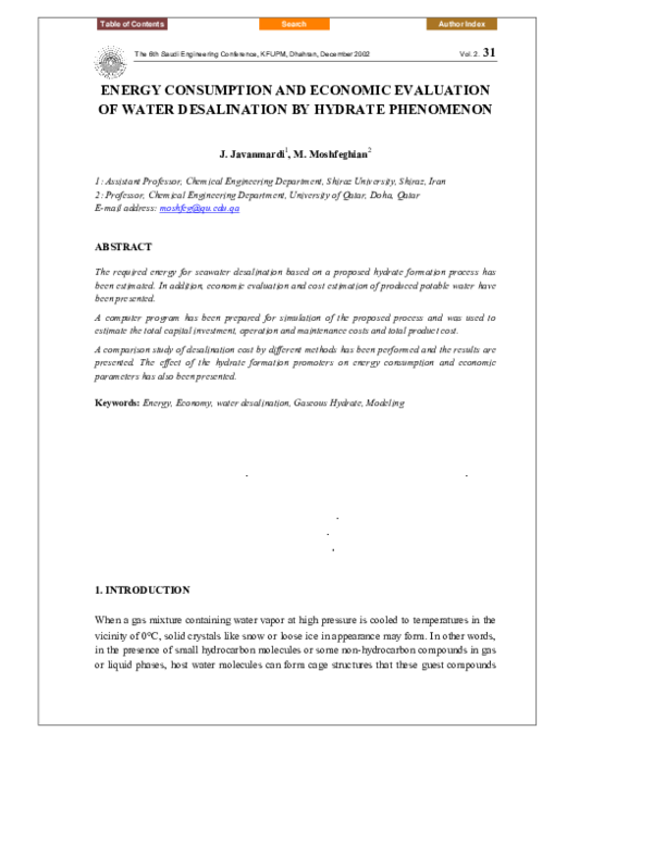 (PDF) Energy consumption and economic evaluation of water desalination ...