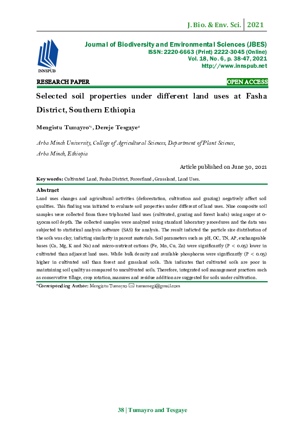 (PDF) Selected soil properties under different land uses at Fasha ...
