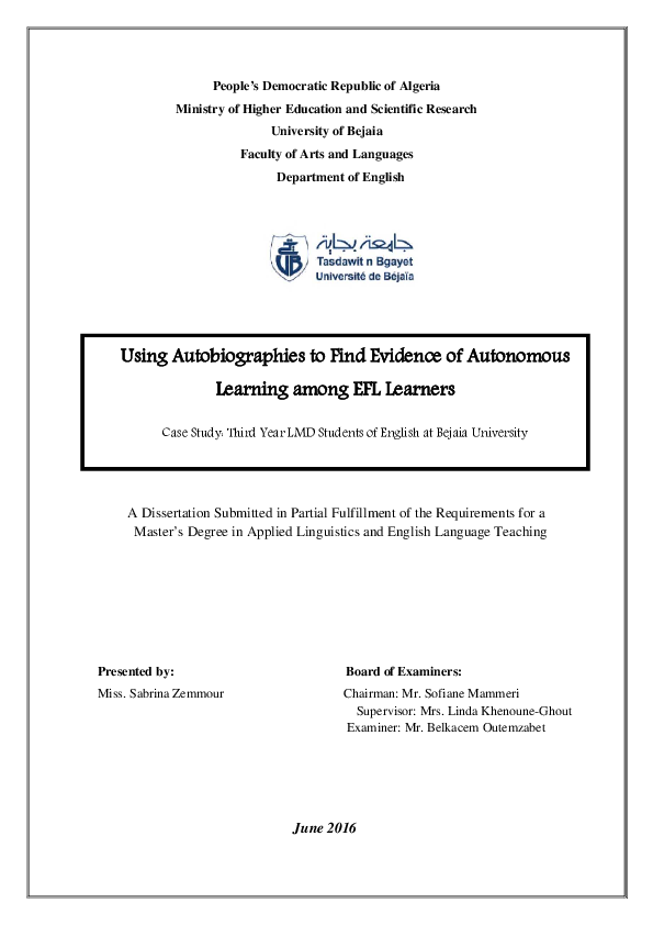 Pdf Using Autobiographies To Find Evidence Of Autonomous Learning