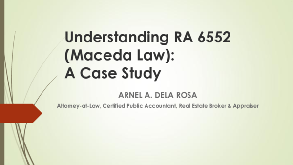 (PDF) Understanding RA 6552 (Maceda Law) by Atty Arnel Dela Rosa
