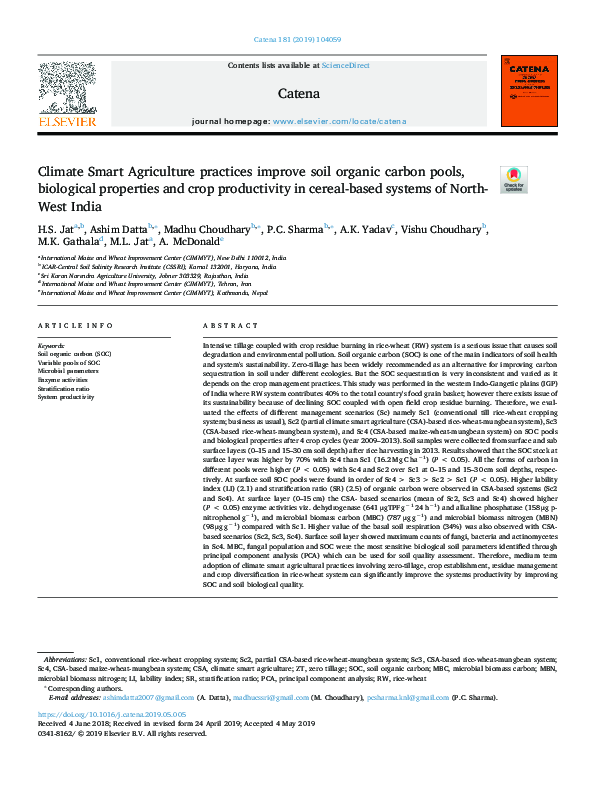 (PDF) Climate Smart Agriculture practices improve soil organic carbon ...