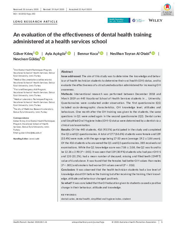 (PDF) An evaluation of the effectiveness of dental health training ...