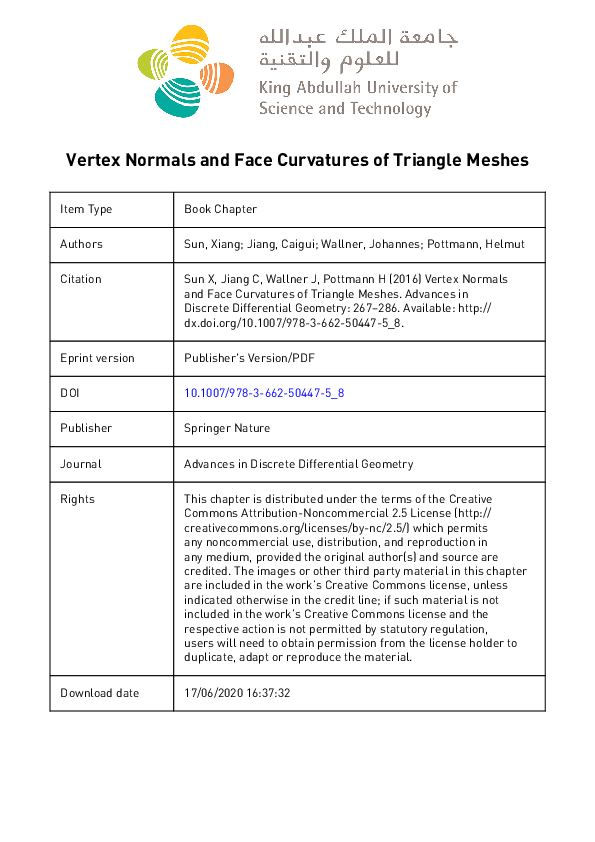 (PDF) Vertex Normals and Face Curvatures of Triangle Meshes