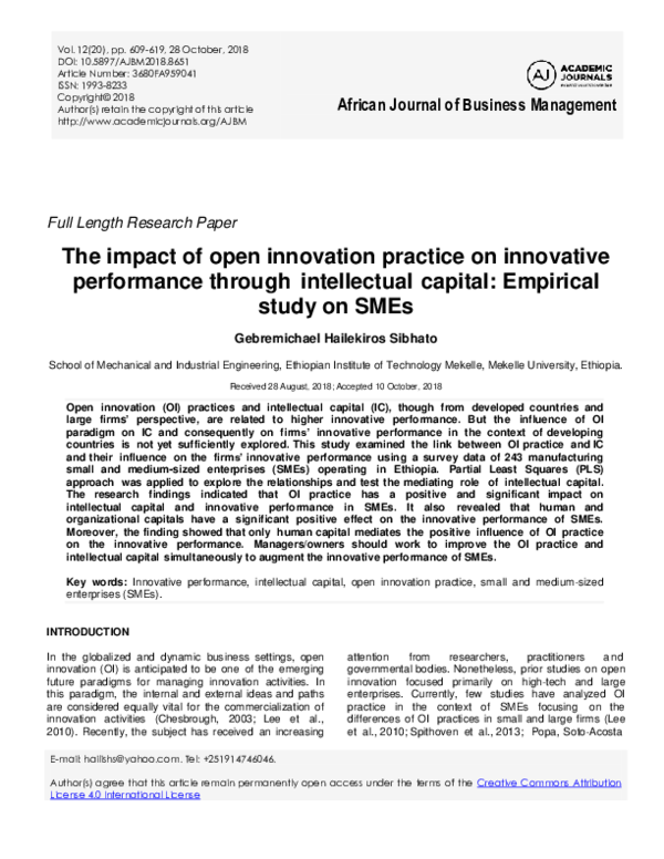 (PDF) The impact of open innovation practice on innovative performance ...