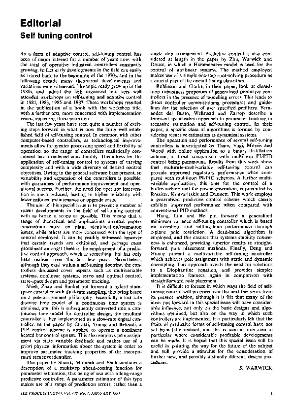 (PDF) Self tuning control