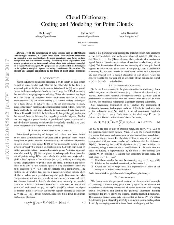 (PDF) Cloud Dictionary: Sparse Coding and Modeling for Point Clouds
