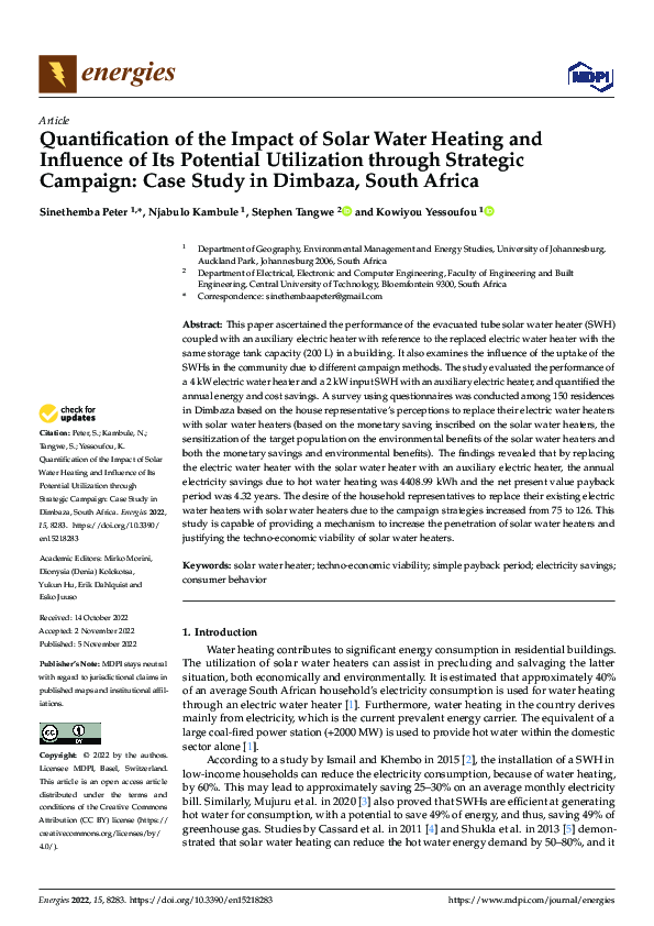 (PDF) Quantification of the Impact of Solar Water Heating and Influence ...