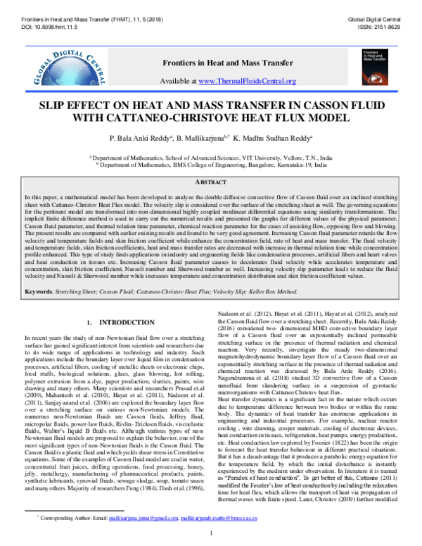 (PDF) Slip Effect on Heat and Mass Transfer in Casson Fluid with ...