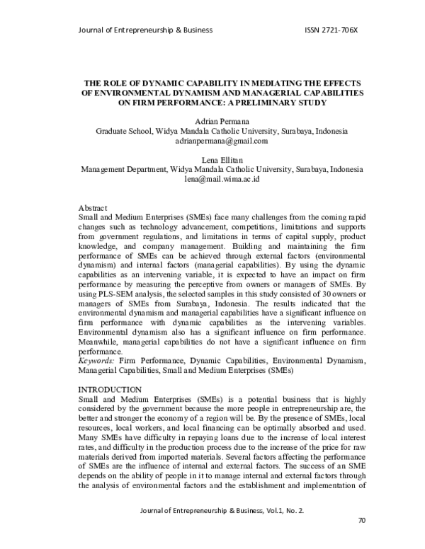 (PDF) The Role of Dynamic Capability in Mediating The Effects of ...