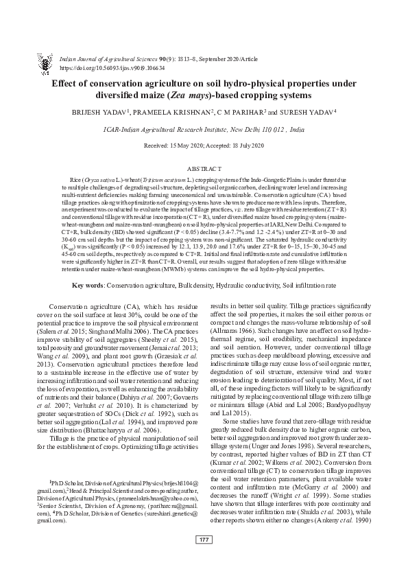 (PDF) Effect of conservation agriculture on soil hydro-physical ...