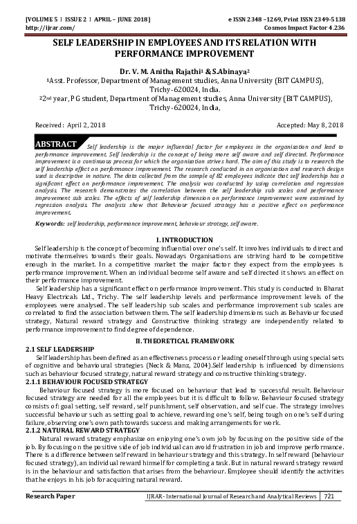 (PDF) Self Leadership in Employees and Its Relation with Performance ...
