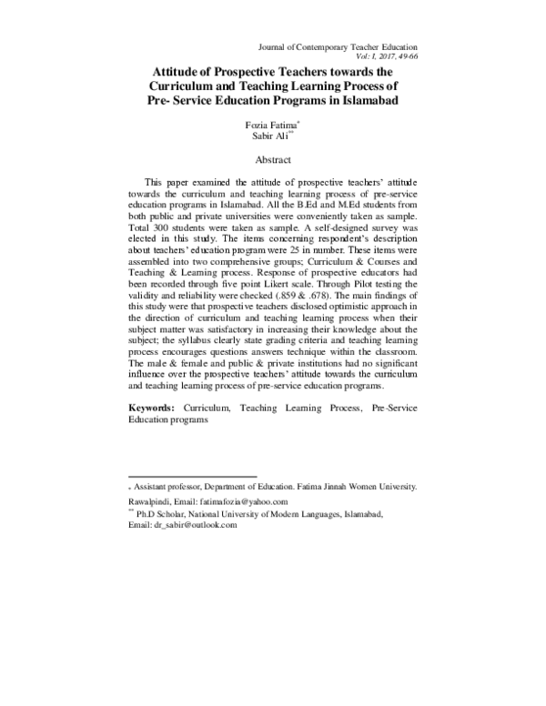 (PDF) Attitude of Prospective Teachers towards the Curriculum and ...