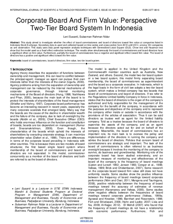 (PDF) Corporate Board And Firm Value: Perspective Two-Tier Board System ...