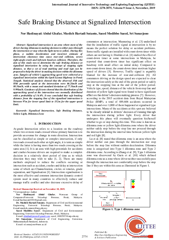 (PDF) Safe Braking Distance at Signalized Intersection