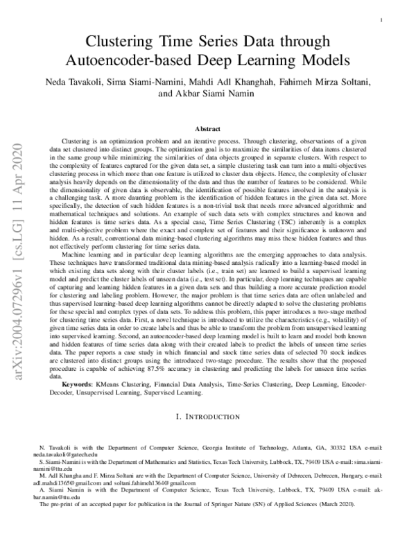 (PDF) Clustering Time Series Data through Autoencoder-based Deep ...
