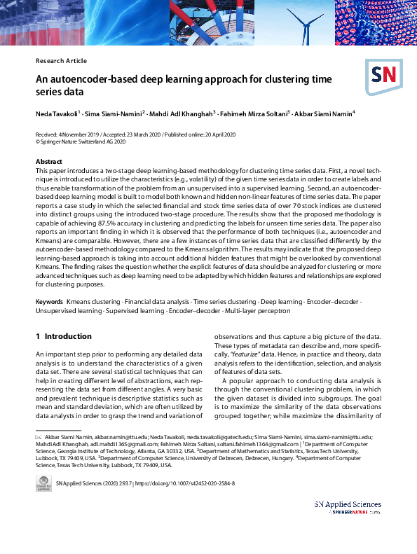 (PDF) An autoencoder-based deep learning approach for clustering time ...