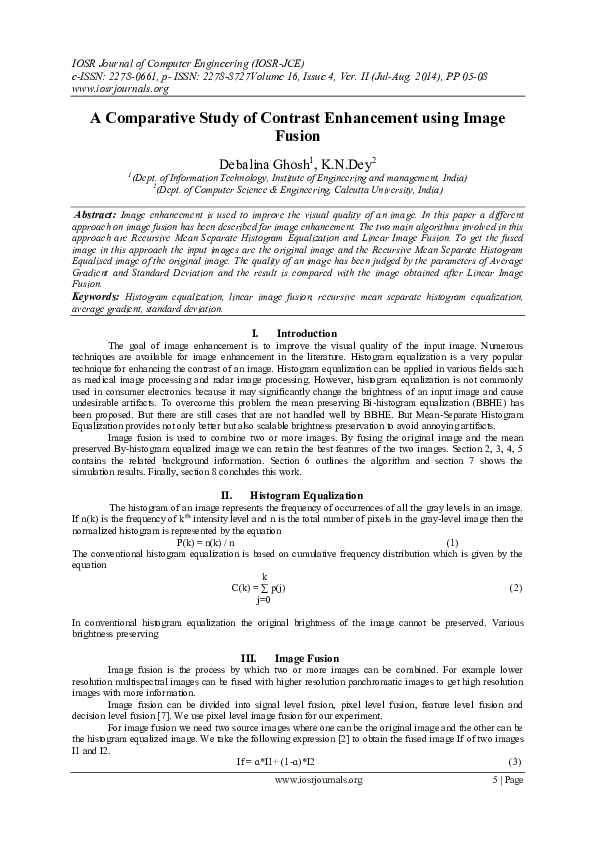 (PDF) A Comparative Study of Contrast Enhancement using Image Fusion