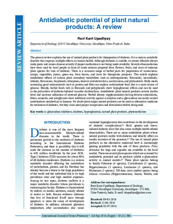 (PDF) Antidiabetic potential of plant natural products A review Ravi