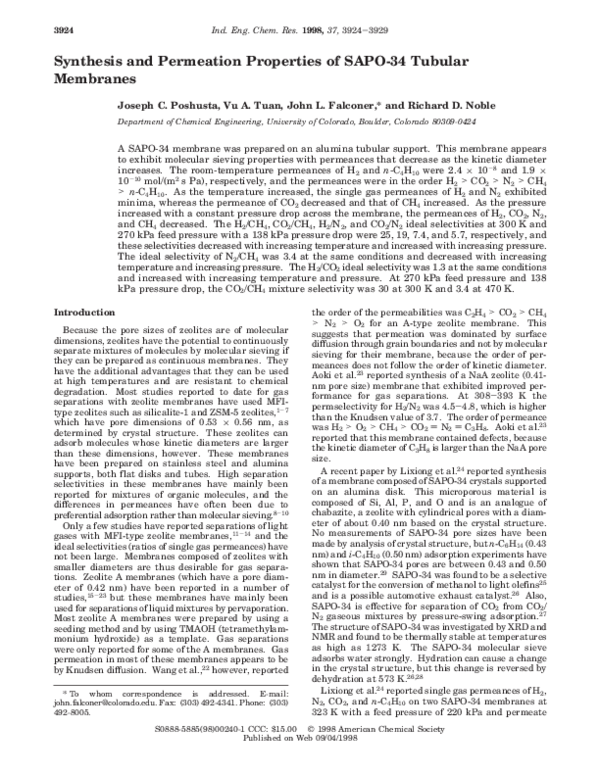 (PDF) Synthesis and Permeation Properties of SAPO-34 Tubular Membranes