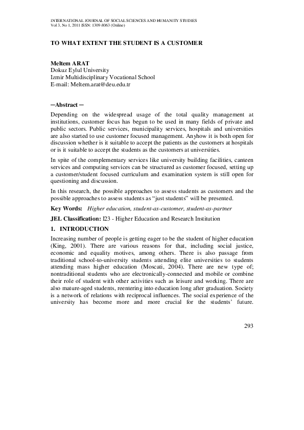 (PDF) To What Extent the Student is a Customer
