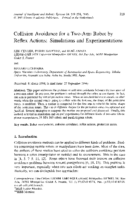(PDF) Collision avoidance for a two-arm robot by reflex actions ...