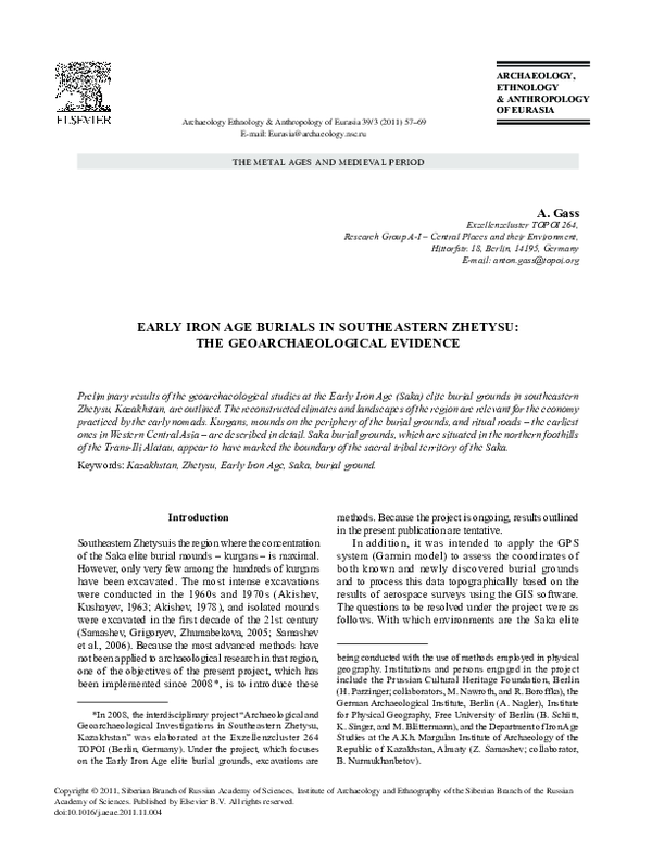 (PDF) Early Iron Age Burials in Southeastern Zhetysu: The ...