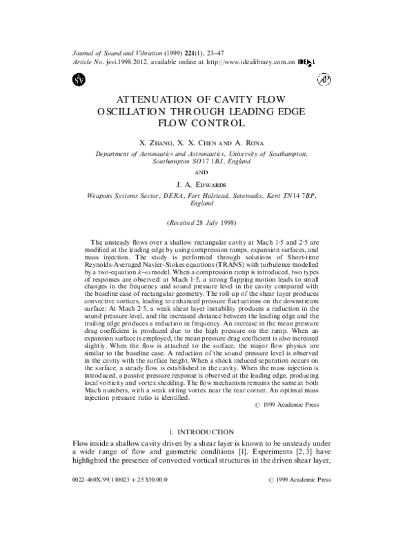 (PDF) Attenuation of Cavity Flow Oscillation Through Leading Edge Flow ...
