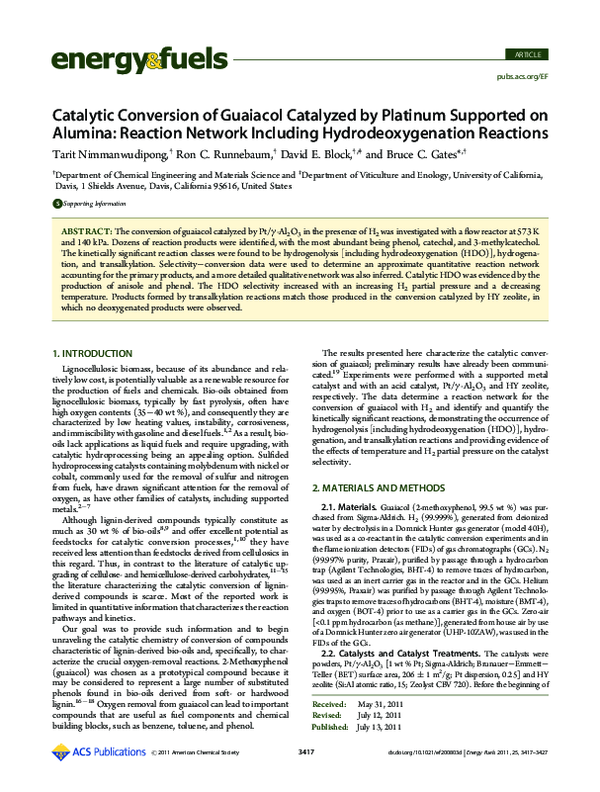 (PDF) Catalytic Conversion of Guaiacol Catalyzed by Platinum Supported ...