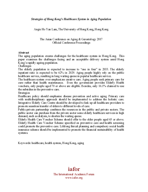 (PDF) Strategies of Hong Kong's Healthcare System in Aging Population