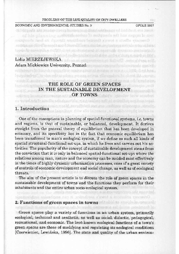 (PDF) The Role of Green Spaces in the Sustainable Development of Towns