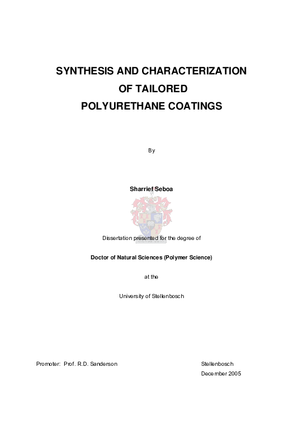 (PDF) Synthesis and characterization of tailored polyurethane coatings