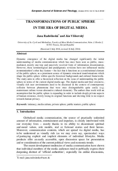 (PDF) Transformations of Public Sphere in the Era of Digital Media