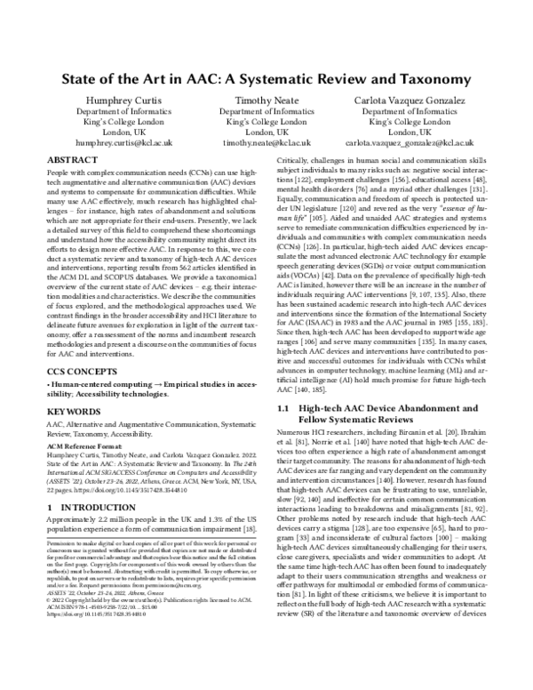 (PDF) State of the Art in AAC: A Systematic Review and Taxonomy