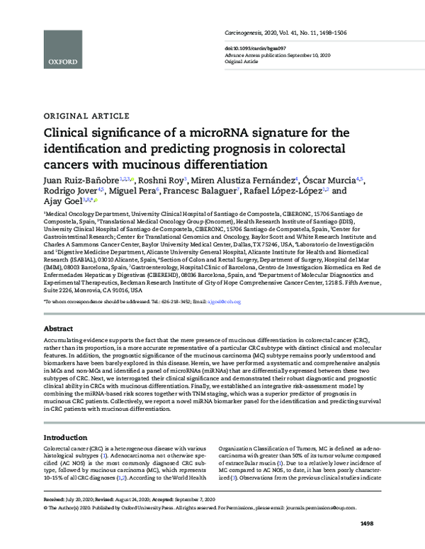 (PDF) Clinical Significance of a MicroRNA Signature for the ...