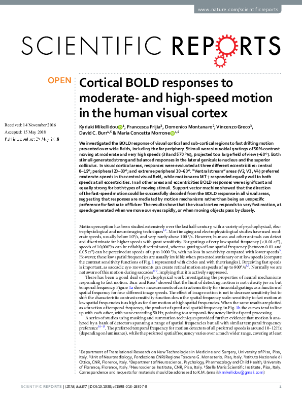(PDF) Cortical BOLD responses to moderate- and high-speed motion in the ...