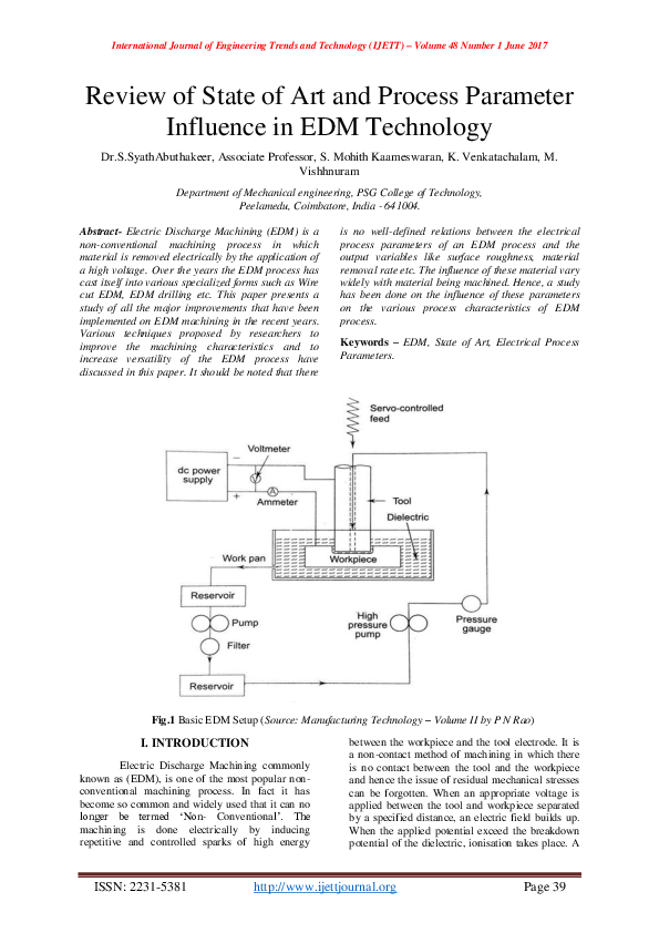 (PDF) Review of State of Art and Process Parameter Influence in EDM ...