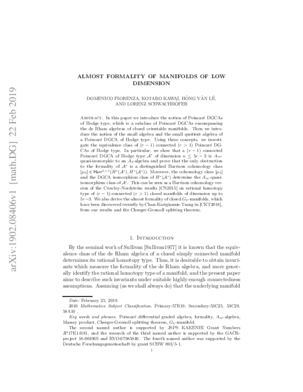 (PDF) Almost formality of manifolds of low dimension