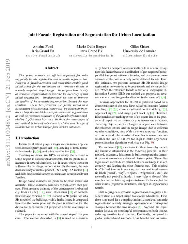 (PDF) Joint Facade Registration and Segmentation for Urban Localization