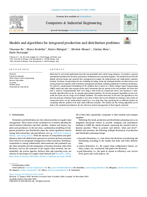 (PDF) Models and algorithms for integrated production and distribution ...