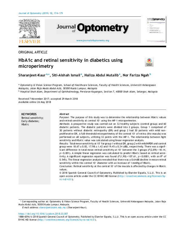(PDF) HbA1c and retinal sensitivity in diabetics using microperimetry