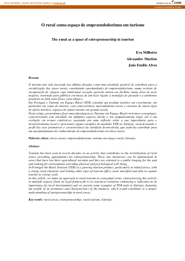 (PDF) The rural as a space of entrepreneurship in tourism