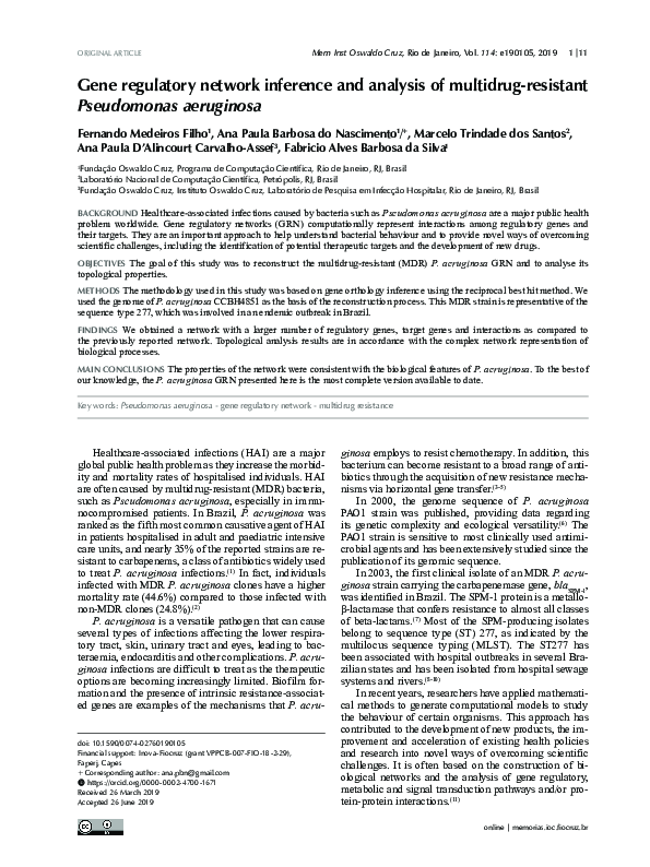 (PDF) Gene regulatory network inference and analysis of multidrug ...