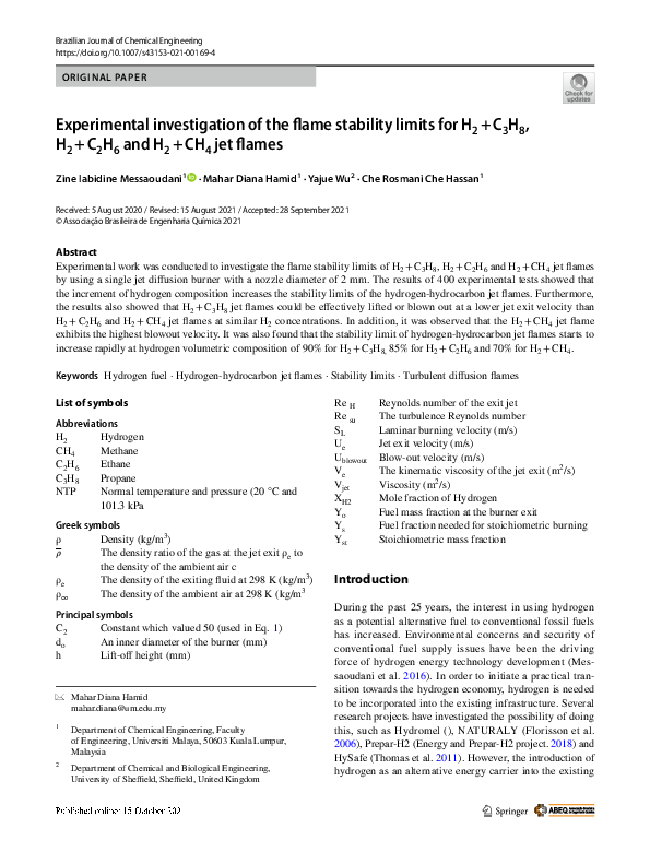 (PDF) Experimental investigation of the flame stability limits for H2 ...