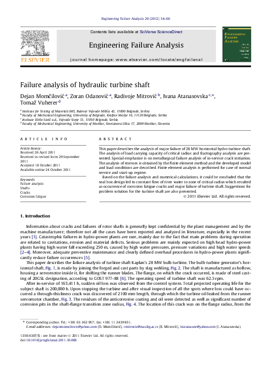 (PDF) Failure analysis of hydraulic turbine shaft